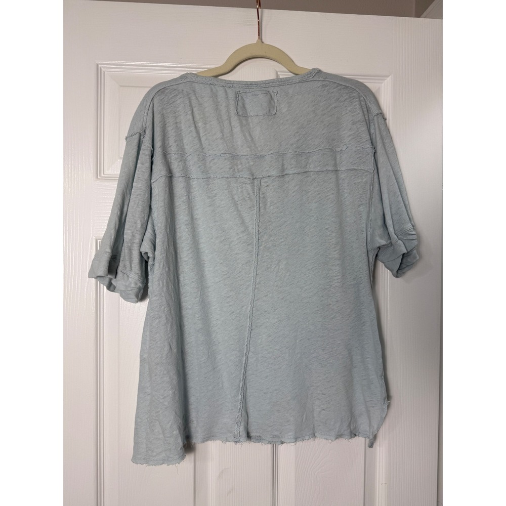 We The Free Maribel Henley Size S Light Blue Good Linen Blend Raw Hem Relaxed - Picture 5 of 8